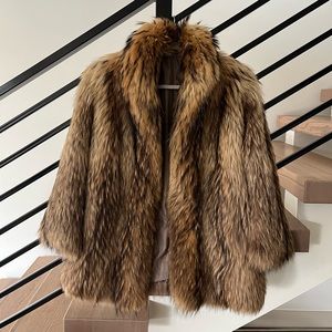 Gorgeous Unbranded Vintage 90’s Full Finnish Raccoon Fur Coat Bomber Jacket